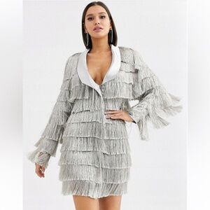 {Lavish Alice} Fringe Blazer Dress | silver Sz 4